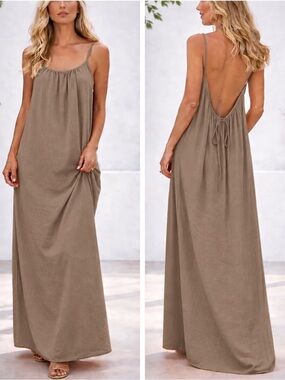 Sleeveless Maxi Dress with Open Back - Taupe